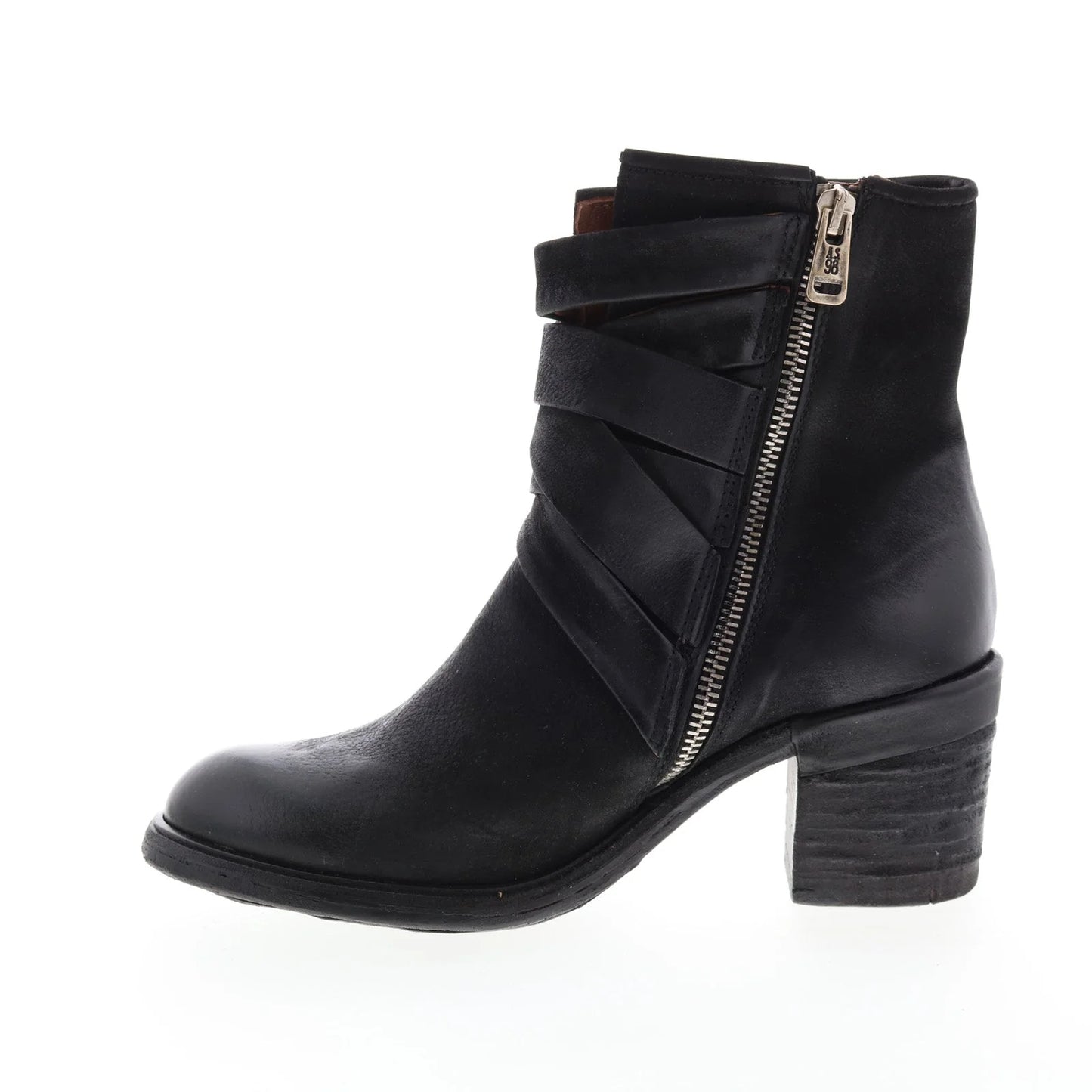 Jacob A24211-301 Womens Black Leather Zipper Mid Calf Boots