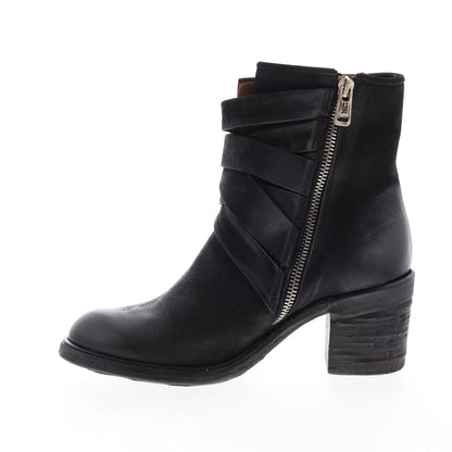 Jacob A24211-301 Womens Black Leather Zipper Mid Calf Boots