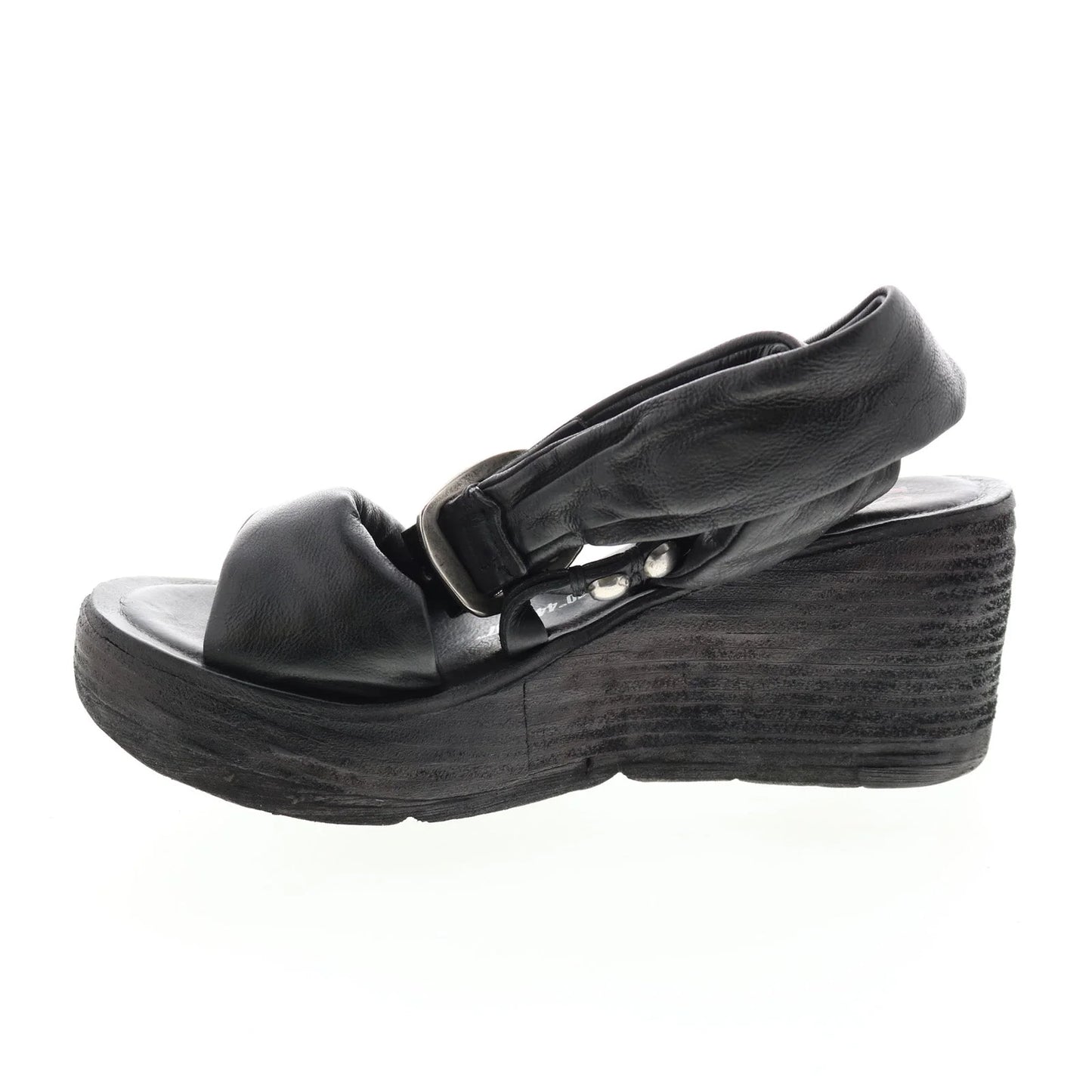 Nolie 528078-201 Womens Black Leather Sandals Wedges Shoes