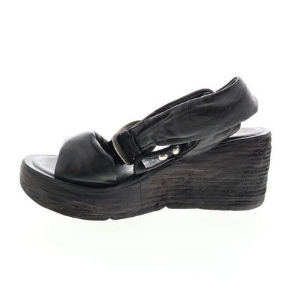 Nolie 528078-201 Womens Black Leather Sandals Wedges Shoes