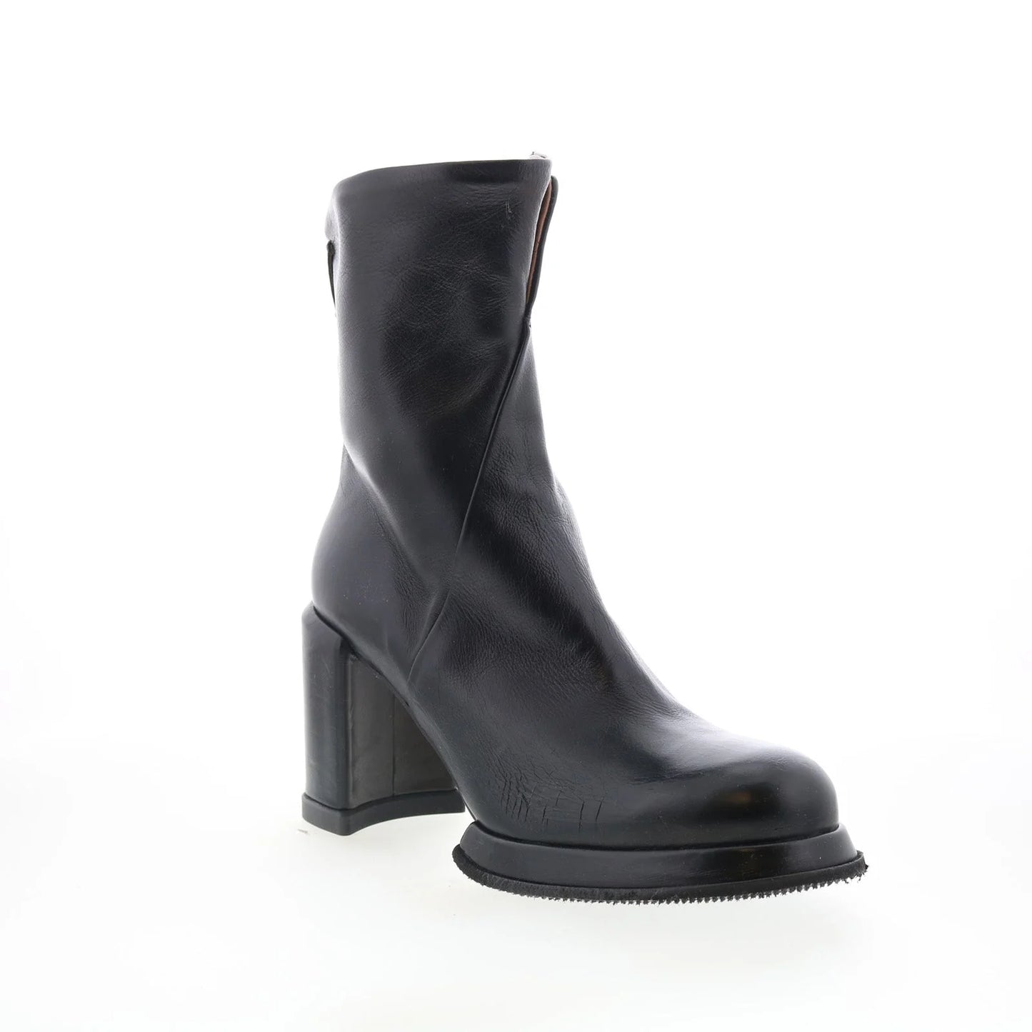 Leti Womens Black Leather Zipper Ankle & Booties Boots