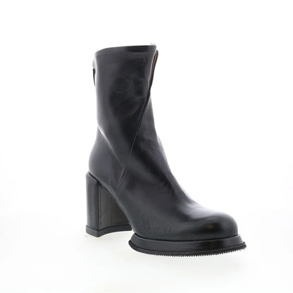 Leti Womens Black Leather Zipper Ankle & Booties Boots