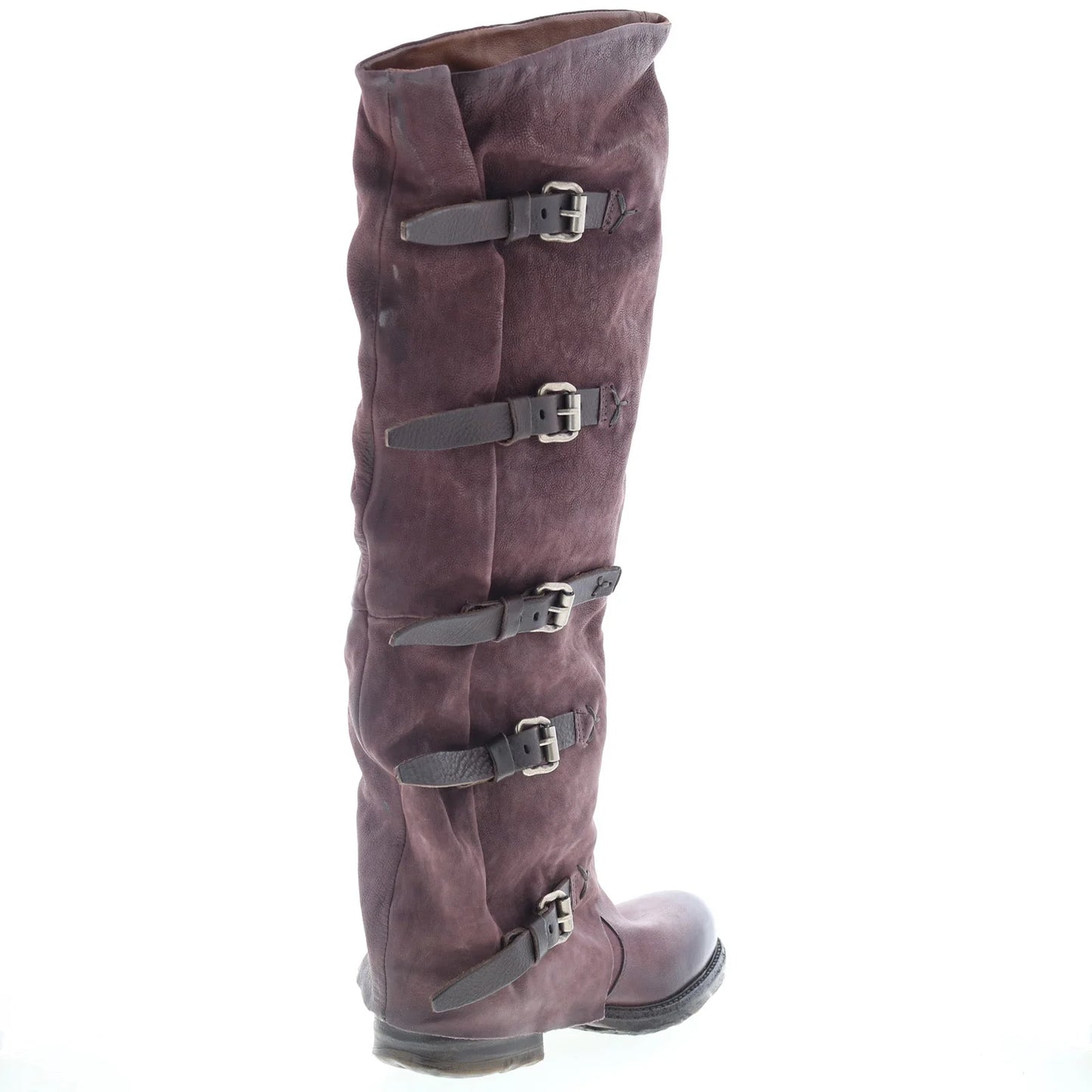 Shaylynn Womens Burgundy Leather Hook & Loop Knee High Boots