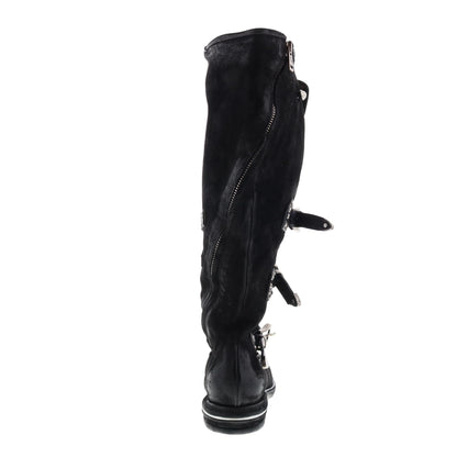 Trigg 516323-201 Womens Black Leather Hook & Loop Knee High Boots