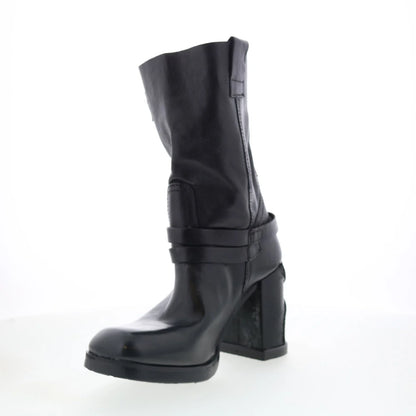 Lil Womens Black Leather Slip On Casual Dress Boots
