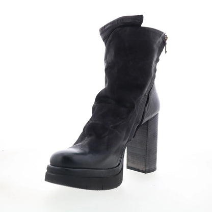 Frannie Womens Black Leather Zipper Ankle & Booties Boots