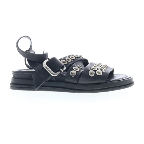 Schneider Womens Black Leather Hook & Loop Strap Sandals Shoes