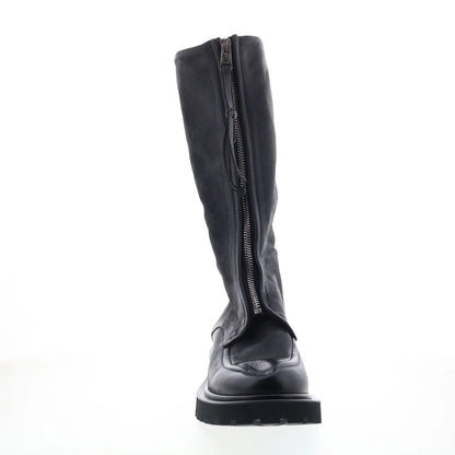 Tayton Womens Black Leather Zipper Knee High Boots