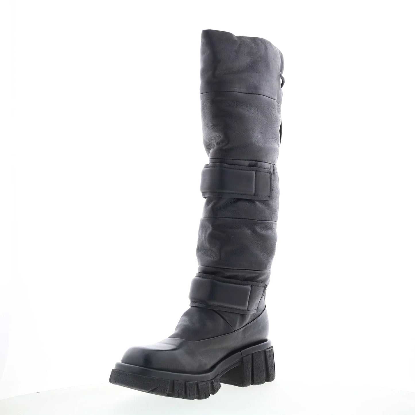 Halpert Womens Black Leather Zipper Knee High Boots