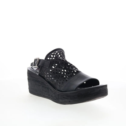 Normie Womens Black Leather Hook & Loop Wedges Sandals Shoes