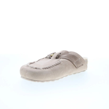 Emmett Womens Beige Suede Hook & Loop Clog Flats Shoes