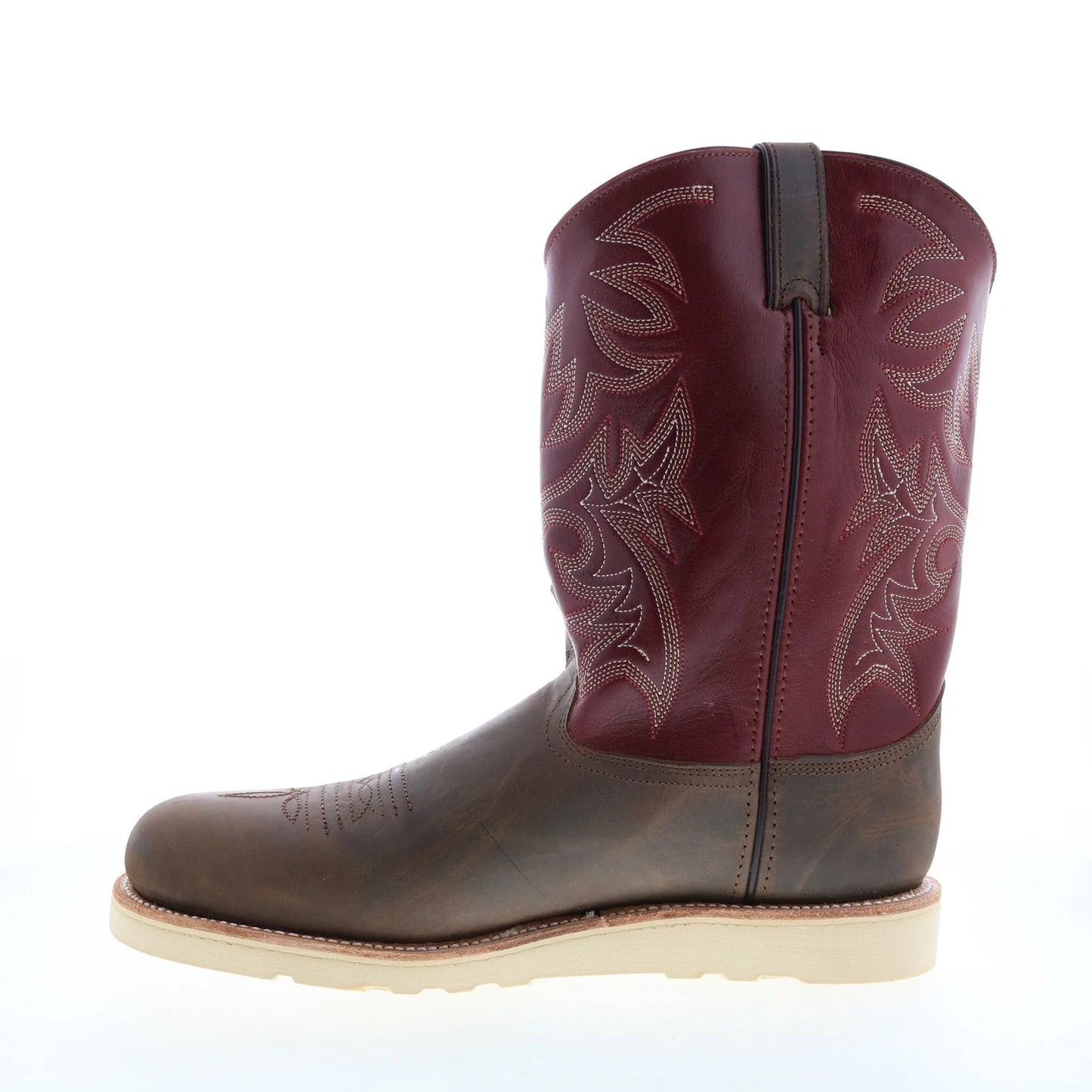 6820 Mens Burgundy Leather Slip On Cowboy Western Boots