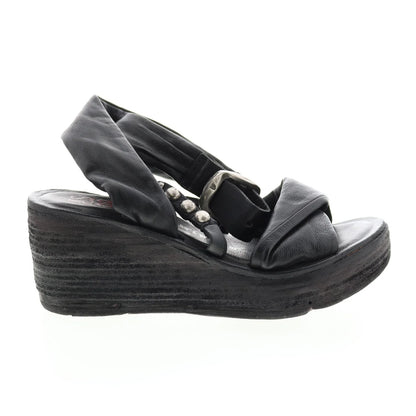Nolie 528078-201 Womens Black Leather Sandals Wedges Shoes