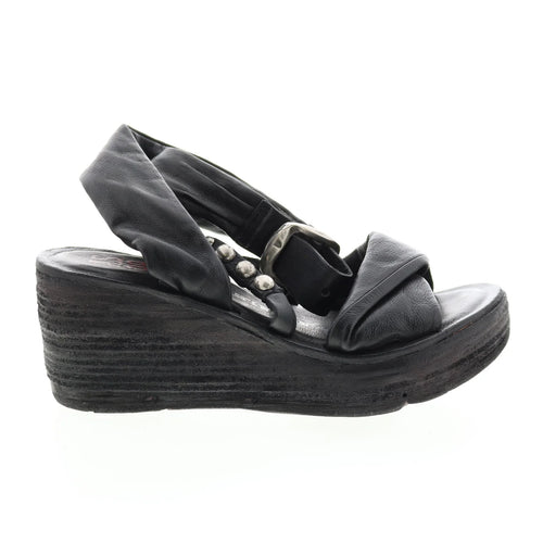 Nolie 528078-201 Womens Black Leather Sandals Wedges Shoes