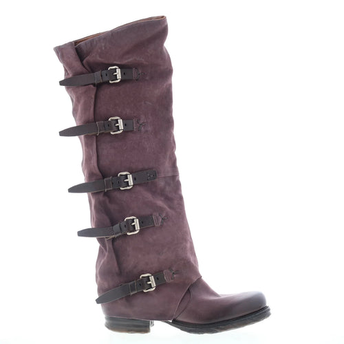 Shaylynn Womens Burgundy Leather Hook & Loop Knee High Boots