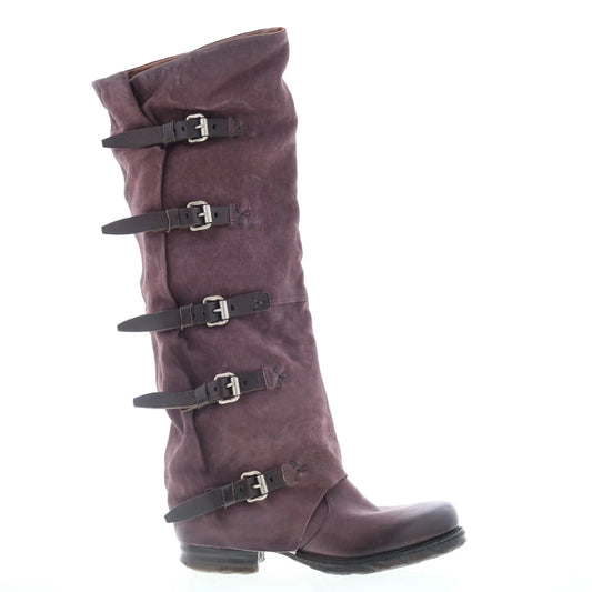 Shaylynn Womens Burgundy Leather Hook & Loop Knee High Boots