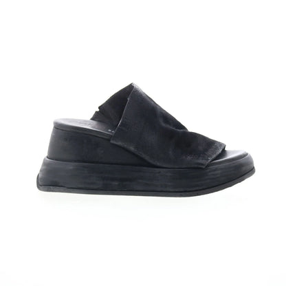 Rafe Womens Black Leather Slip On Platform Sandals Shoes