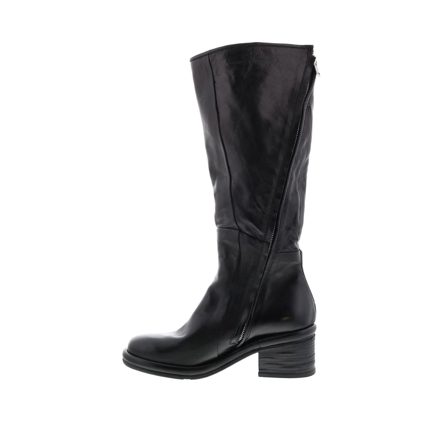 Lynton A95305-101 Womens Black Leather Zipper Knee High Boots