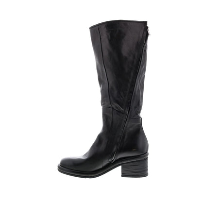 Lynton A95305-101 Womens Black Leather Zipper Knee High Boots