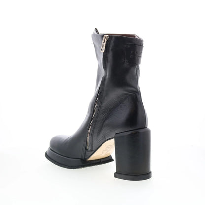 Leti Womens Black Leather Zipper Ankle & Booties Boots