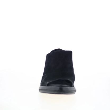 Vannie Womens Black Suede Slip On Heeled Sandals Shoes